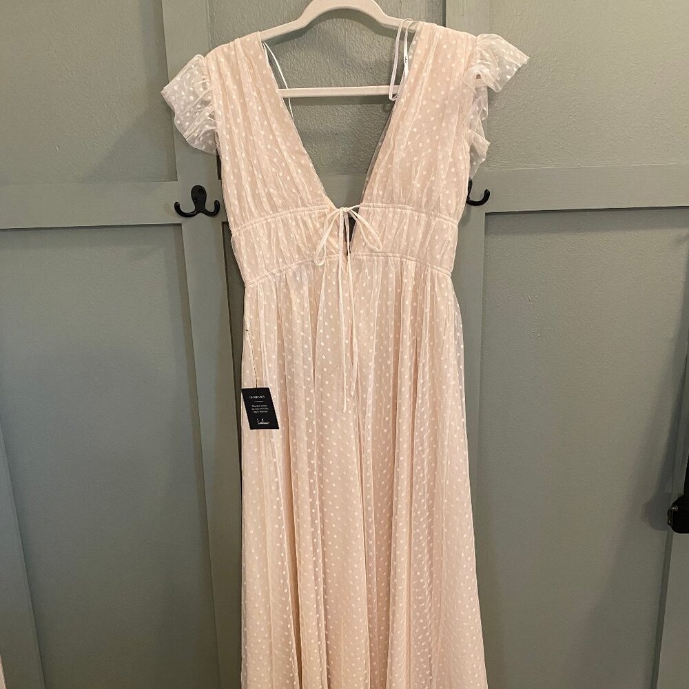 Lulus Yours Evermore Cream Swiss Dot Ruffled Midi Dress